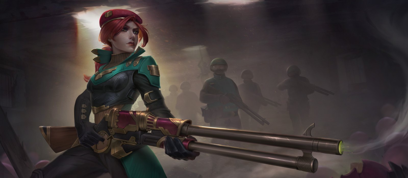Outerfields character splash art: a soldier with a rifle on an alien battlefield