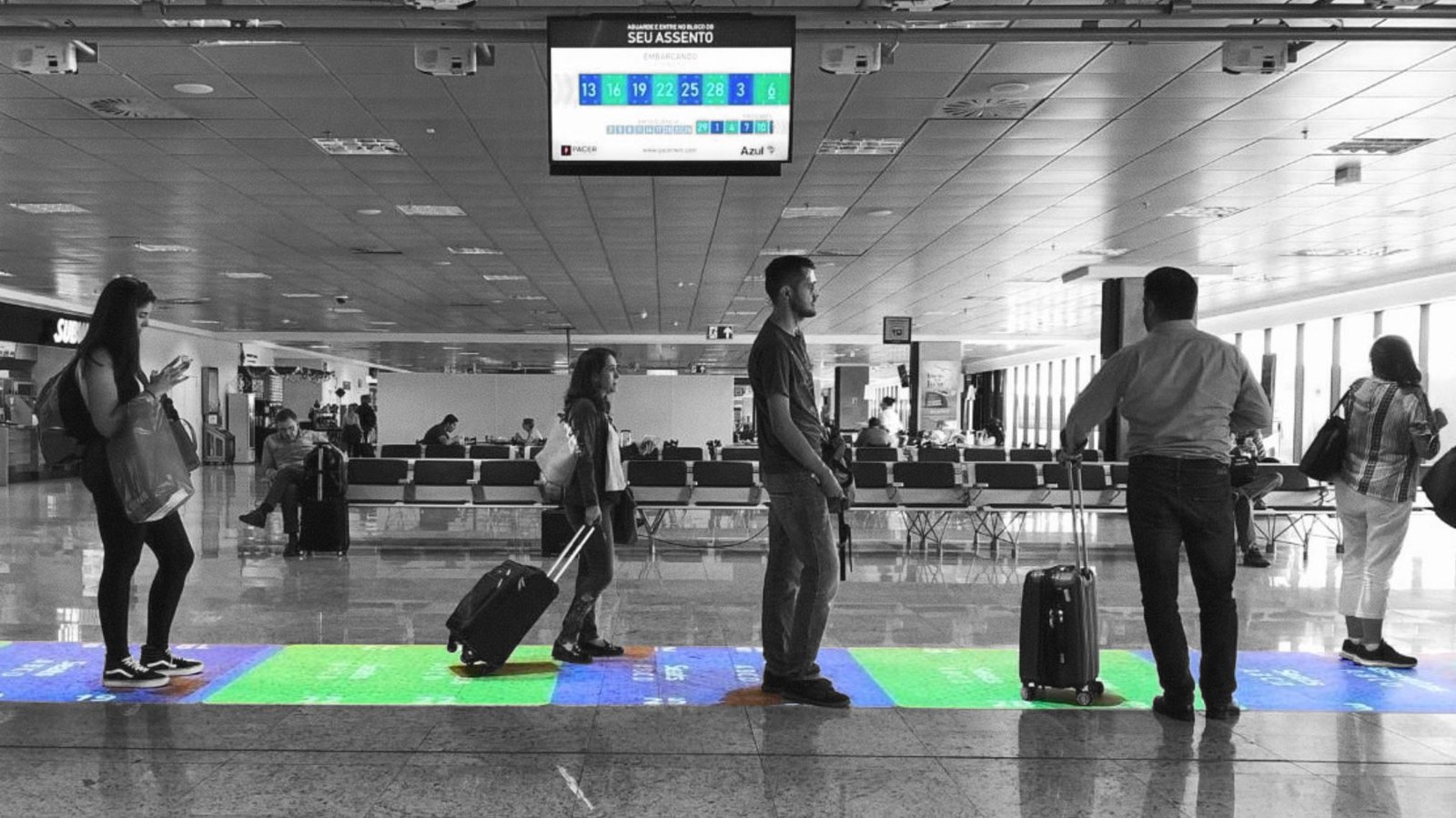 PACER WaveMaker floor projection at an airport gate
